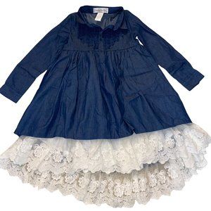 Chasing Fireflies Denim High-Low Dress with Lace Underlay Girls Sz 6